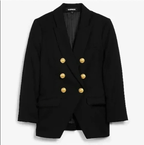 NWT EXPRESS Black Double Breasted Editor Blazer w/ Gold Buttons - Picture 1 of 5